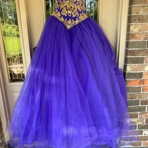 Elegant Strapless Purple and Gold Dress